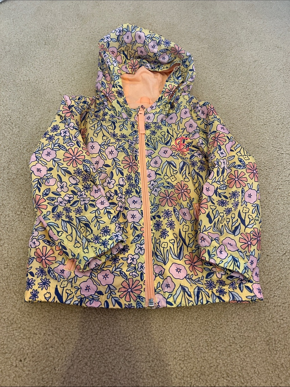 Cat & Jack Yellow Floral Hooded Raincoat with Pink Accents